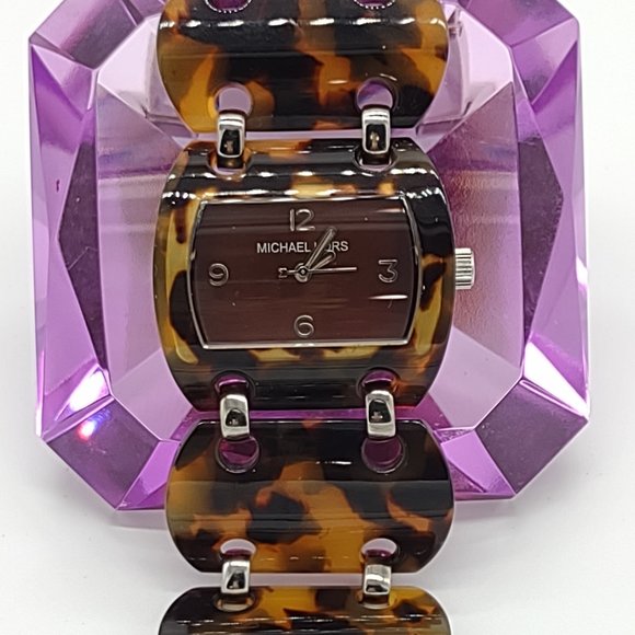 Vintage Michael Kor's Brown Tortoise Acetate Women's Watch-NEW Battery - Picture 1 of 9